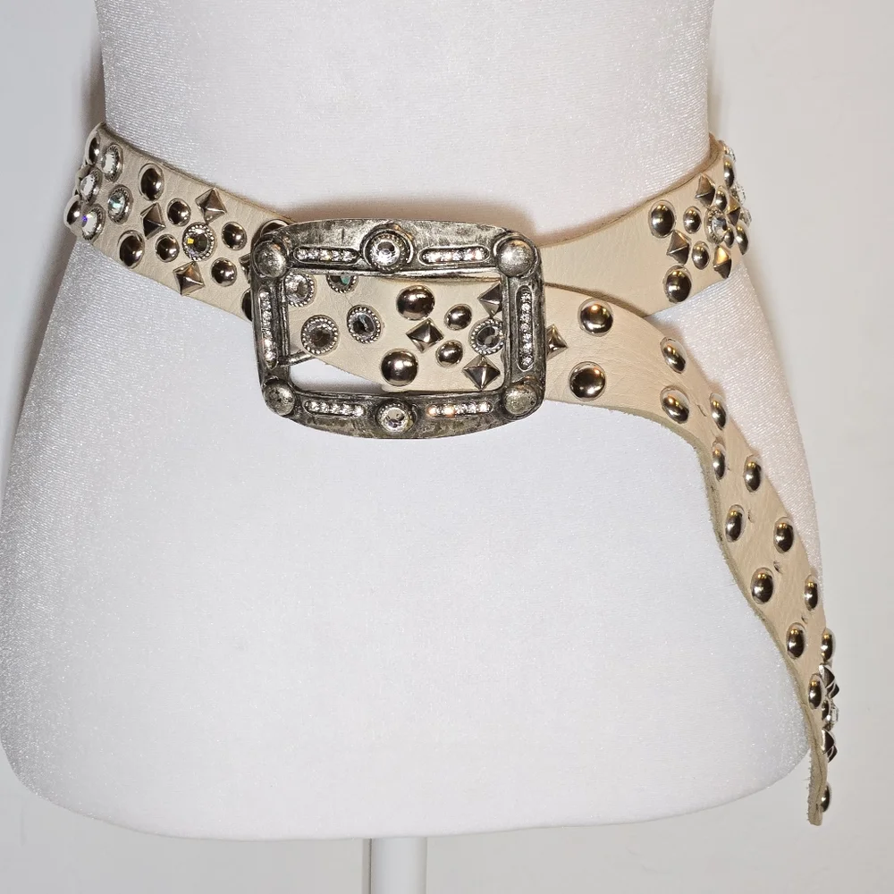 Studded Cream Belt with Silver Accents